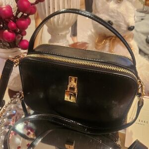 Ted Baker Black Crossbody Bag w Gold Logo Lock NWT